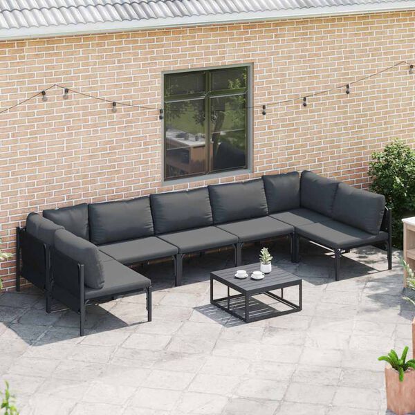 vidaXL Set Divano da Giardino con cuscino 8 pcs Nero Acciaio