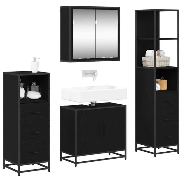 vidaXL Set di mobili per il bagno 4 pcs Rovere Nero Legno multistrato