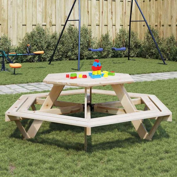 vidaXL Tavolo da Picnic per 6 Bambini con Panche Esagonale Legno Abete