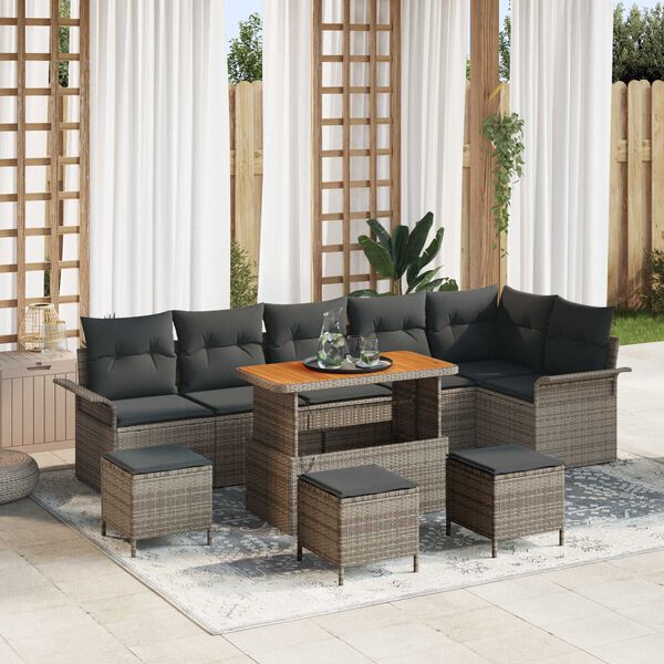 vidaXL Set Divano da Giardino con cuscino 10 pcs Grigio polyrattan
