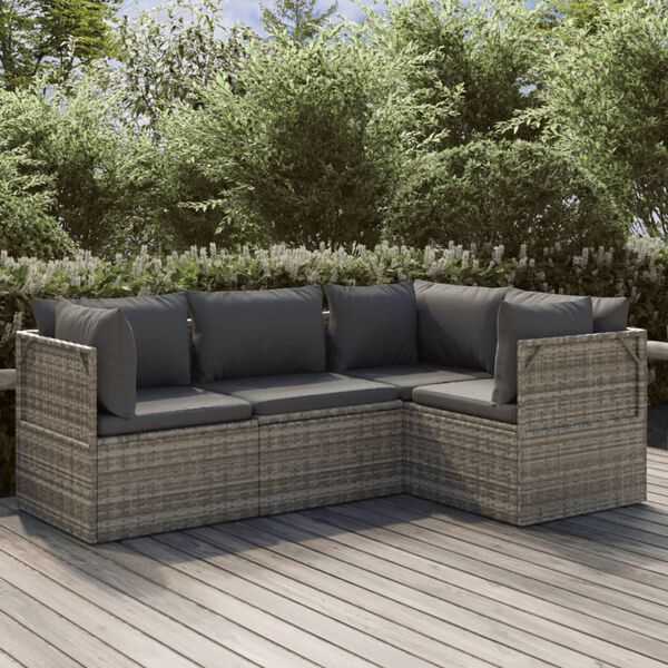 vidaXL Set Divani da Giardino 4 pz con Cuscini in Polyrattan Grigio
