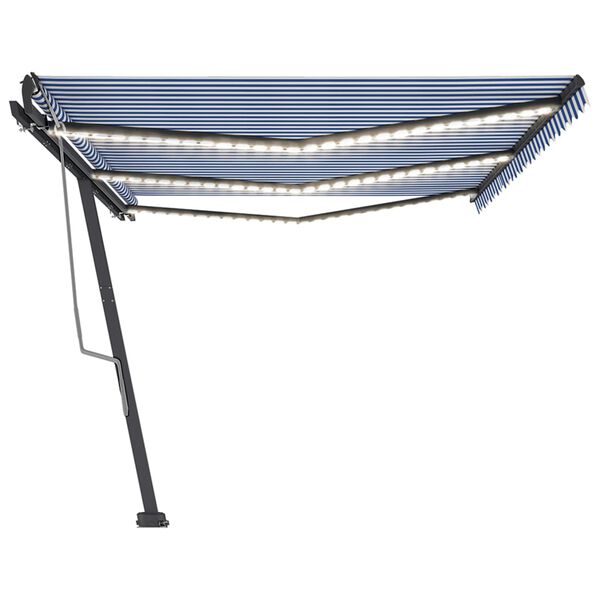 vidaXL Tenda da Sole Retrattile Manuale con LED 600x350 cm Blu Bianco