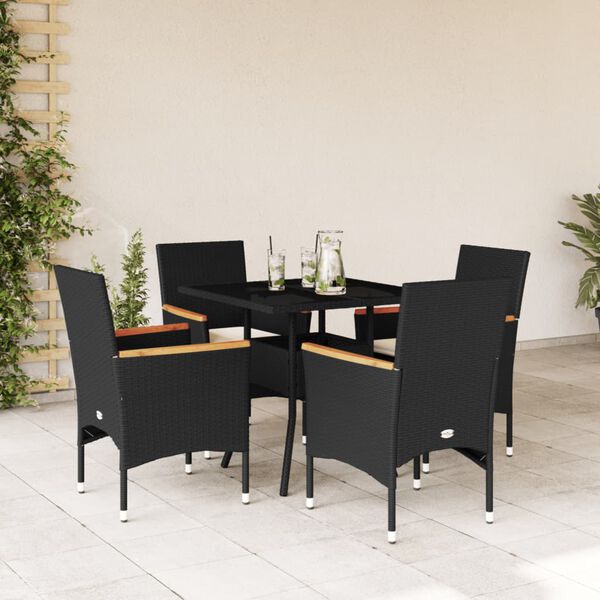 vidaXL Set da Pranzo da Giardino con Cuscini 5 pz Polyrattan e Vetro