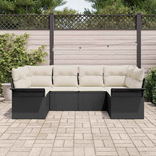 vidaXL Set Divano da Giardino con cuscino 6 pcs Nero Poly Rattan