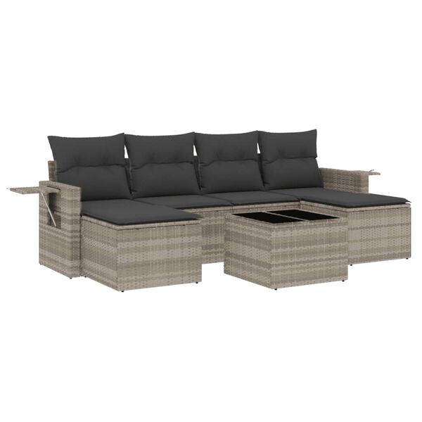 vidaXL Set Divani da Giardino 7pz con Cuscini Grigio Chiaro Polyrattan