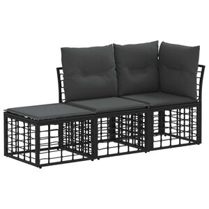 vidaXL Set di divani da esterno con cuscino 3 pcs Nero Poliestere