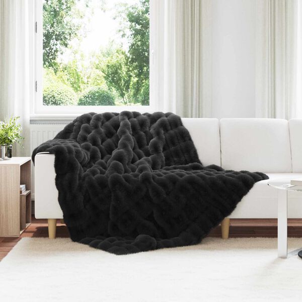 vidaXL Coperta in Pelliccia di Coniglio Finta Nero 150 x 220 cm