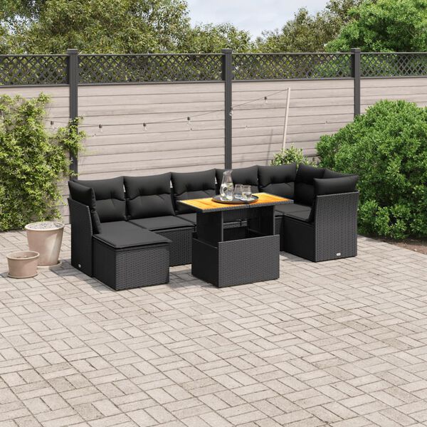vidaXL Set Divani da Giardino con Cuscini 8 pz Nero in Polyrattan