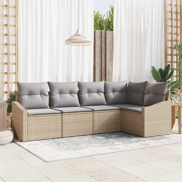 vidaXL Set Divano da Giardino 5 pcs Beige e Grigio Chiaro polyrattan
