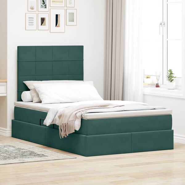 vidaXL Letto con contenitore e LED Verde Scuro 120 x 200 cm Velluto