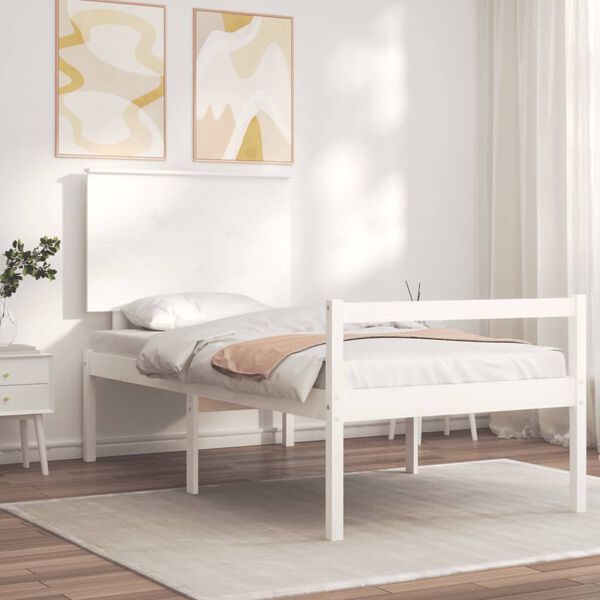 vidaXL Letto per Anziani con Testiera Bianco Single in Legno Massello