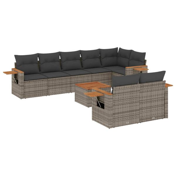 vidaXL Set Divano da Giardino 9 pz con Cuscini Grigio in Polyrattan