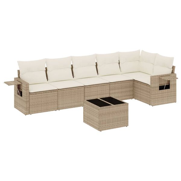 vidaXL Set Divani da Giardino 7 pz con Cuscini Beige in Polyrattan