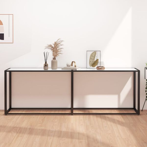 vidaXL Tavolo Consolle Marmo Bianco 220x35x75,5 cm in Vetro Temperato