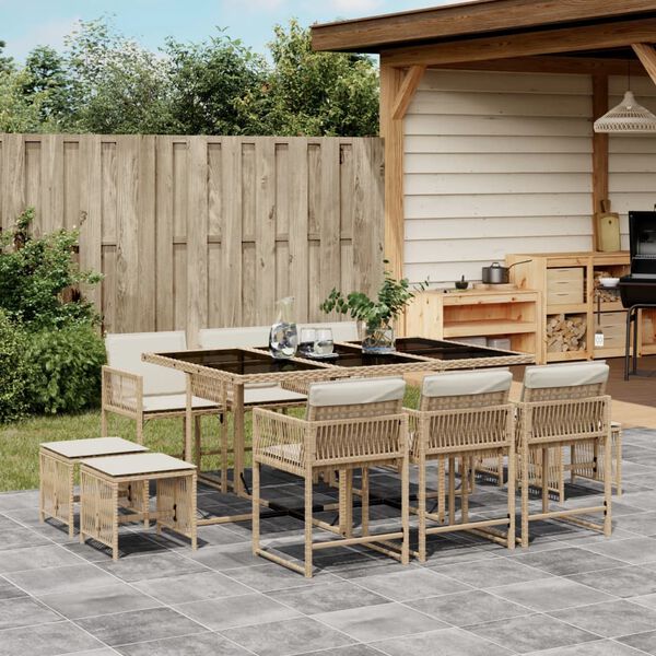 vidaXL Set da Pranzo da Giardino 11 pz con Cuscini Beige in Polyrattan