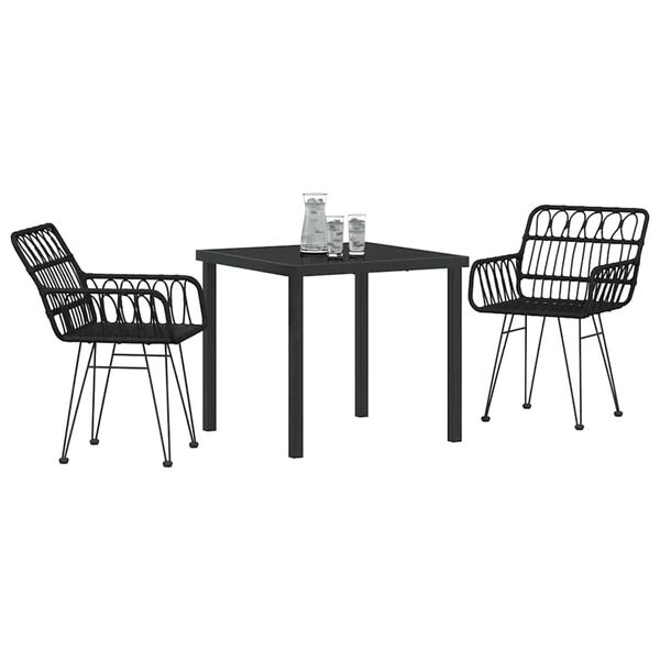 vidaXL Set da Pranzo per Giardino 3 pcs Nero