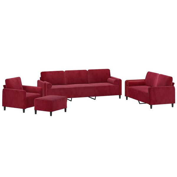 vidaXL Set di Divani 4 pz con Cuscini Decorativi Rosso Vino in Velluto