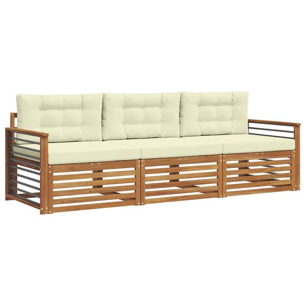 vidaXL Set di divani da esterno con cuscino 3 pcs Naturale e Crema