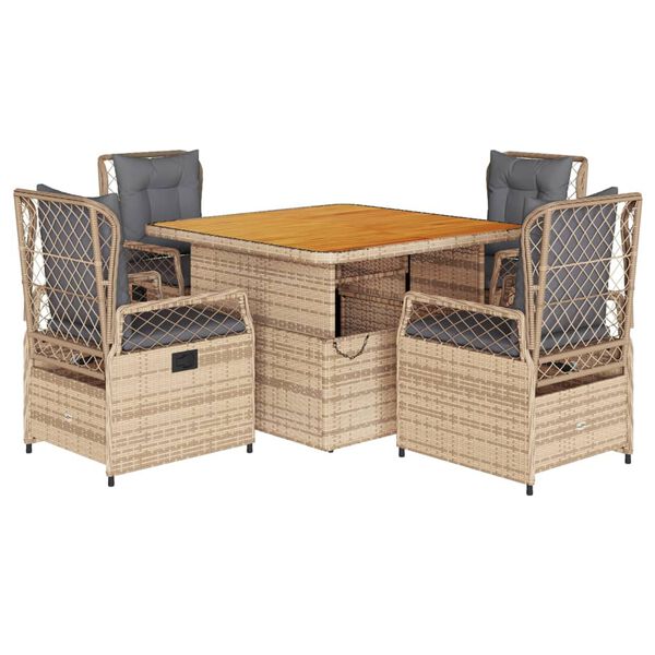 vidaXL Set da Pranzo da Giardino 5 pz con Cuscini Beige in Polyrattan