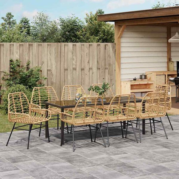 vidaXL Set da Pranzo per Giardino 9 pcs Marrone polyrattan