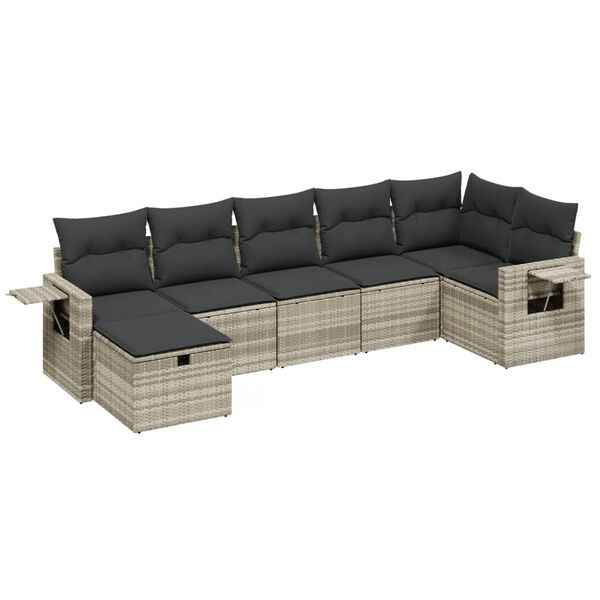 vidaXL Set Divani da Giardino 7pz con Cuscini Grigio Chiaro Polyrattan