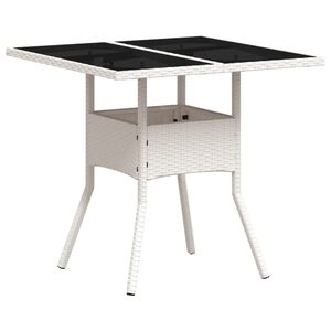 vidaXL Tavolo Giardino con Piano Vetro Bianco 80x80x75 cm Polyrattan