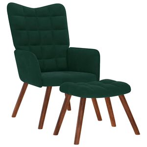 vidaXL Poltrona Relax con Sgabello in Velluto Verde Scuro