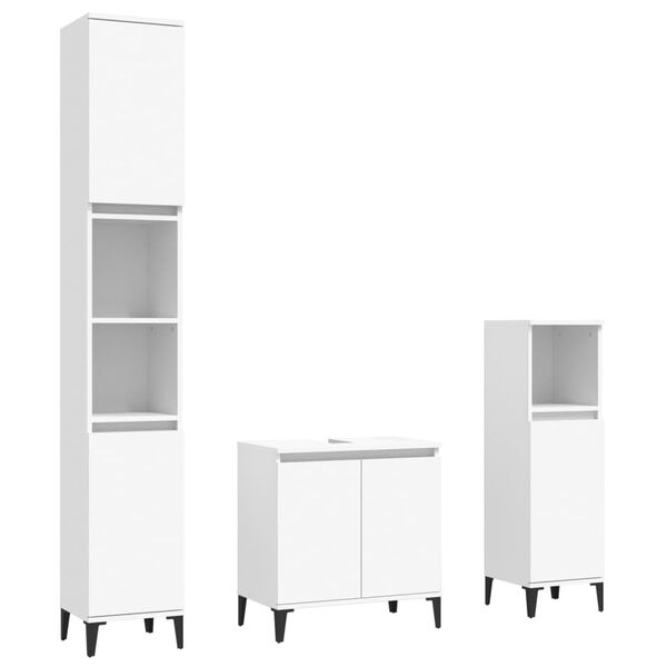vidaXL Set Mobili da Bagno 3 pz Bianco in Legno Multistrato