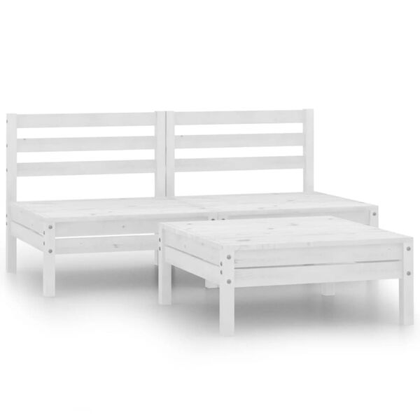 vidaXL Set Divani da Giardino 3 pz Bianco in Legno Massello di Pino