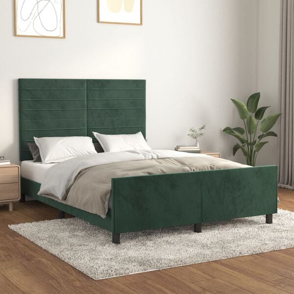 vidaXL Giroletto senza Materasso Verde Scuro 140x200 cm in Velluto
