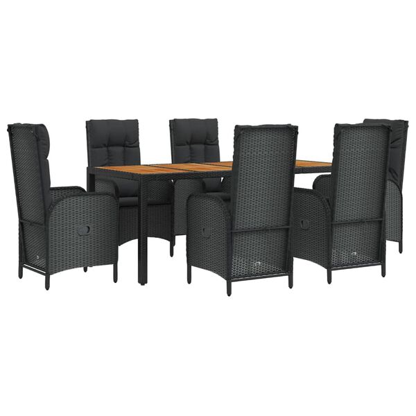 vidaXL Set da Pranzo da Giardino 7 pz Nero con Cuscini in Polyrattan