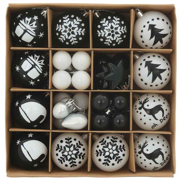 vidaXL Set di Palle di Natale 40 pcs Nero e Bianco Plastica