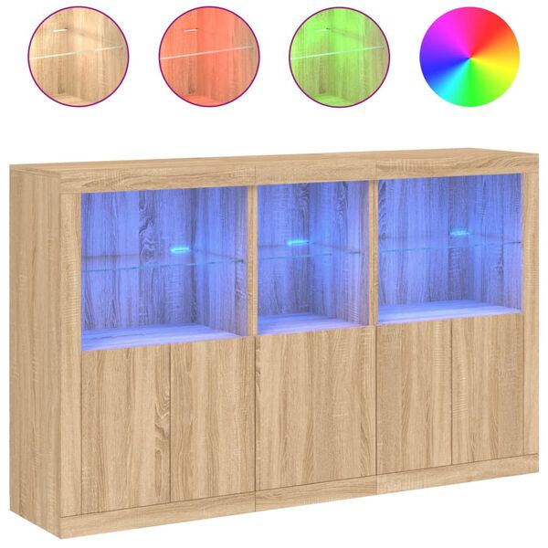 vidaXL Credenza con Luci LED Rovere Sonoma 162x37x100 cm