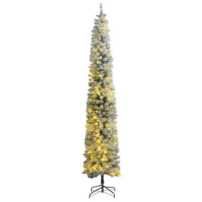 vidaXL Albero di Natale Sottile con 300 LED e Neve Floccata 300 cm