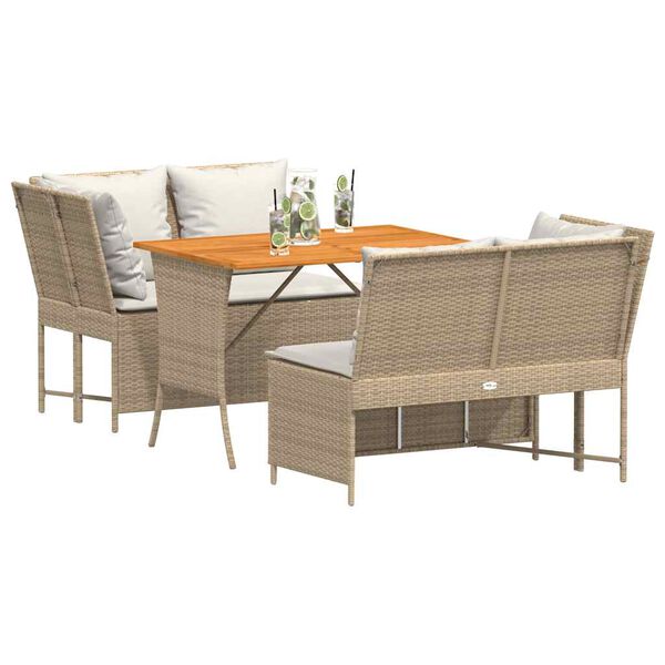 vidaXL Set Divano da Giardino 3 pz con Cuscini Beige in Polyrattan