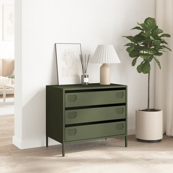 vidaXL Credenza Verde Oliva 68x39x58,5 cm in Acciaio Laminato a Freddo