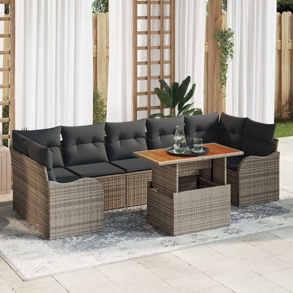 vidaXL Set Divano da Giardino 8 pcs Grigio Poly Rattan