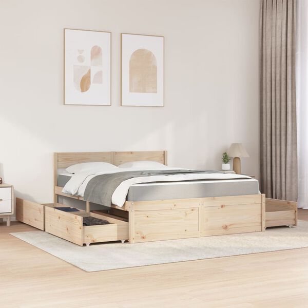 vidaXL Letto con Cassetti e Materasso 140x200 cm Legno Massello Pino