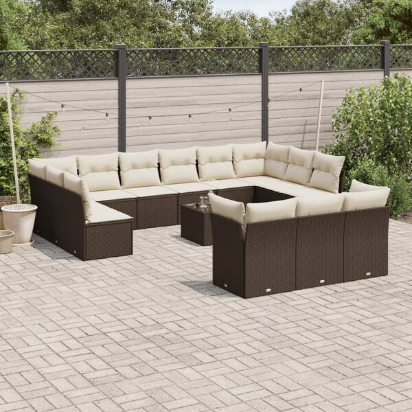 vidaXL Set Divani da Giardino 14pz con Cuscini in Polyrattan Marrone
