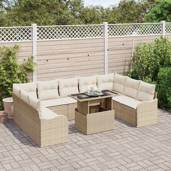 vidaXL Set Divano da Giardino con cuscino 10 pcs Beige Poly Rattan