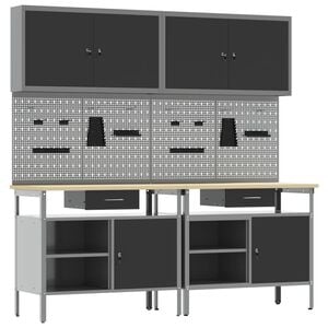 vidaXL Set banco da lavoro 8 pz Nero e Grigio