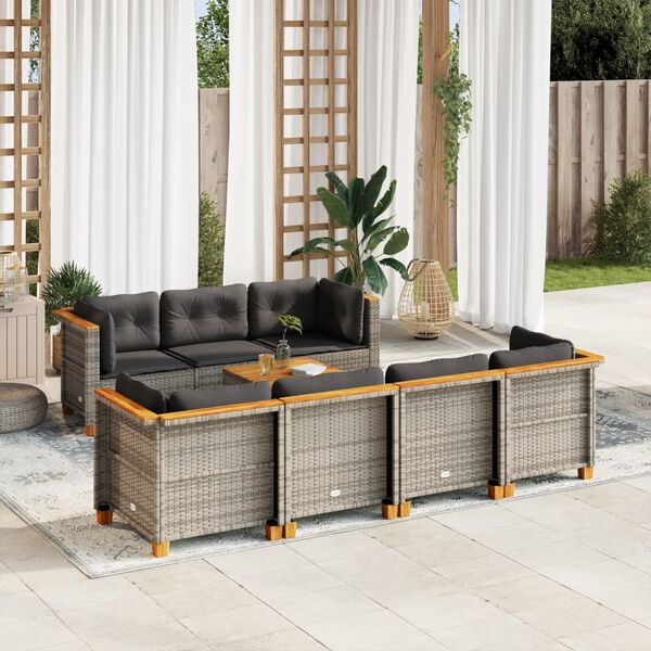 vidaXL Set Divano da Giardino 8 pz con Cuscini Grigio in Polyrattan