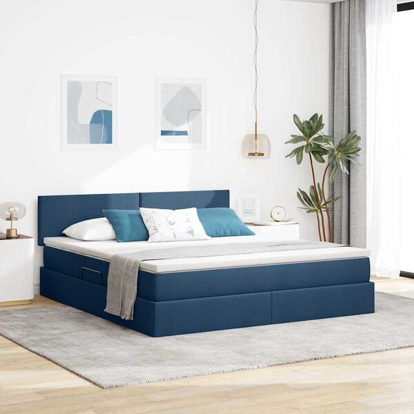 vidaXL Letto con contenitore e materasso con testiera Blu 180 x 200 cm