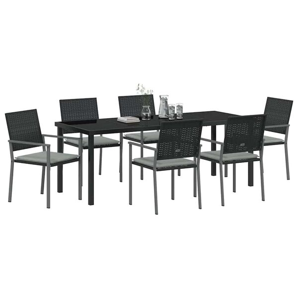 vidaXL Set da Pranzo per Giardino 7 pcs Nero e Grigio Chiaro