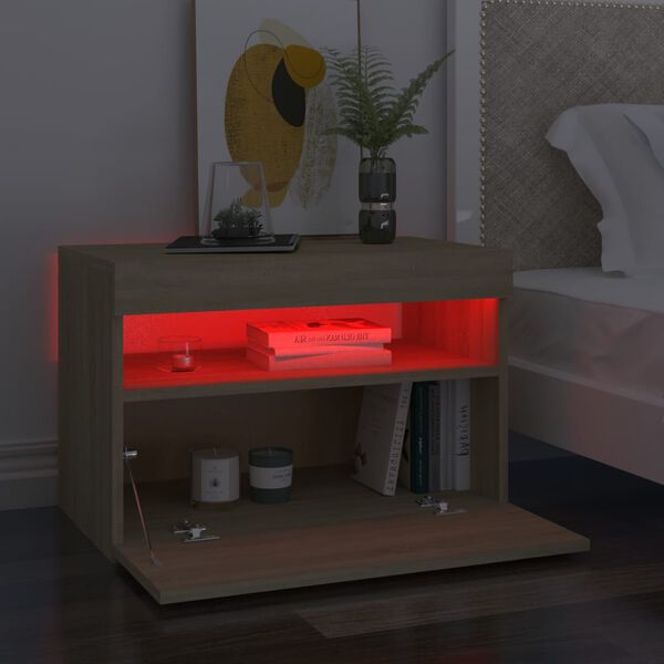 vidaXL Comodino con Luci LED Sonoma 60x35x40 cm in Legno Multistrato