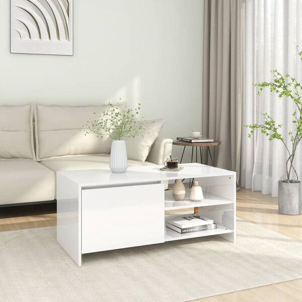 vidaXL Tavolino Salotto Bianco Lucido 102x50x45cm in Legno Multistrato