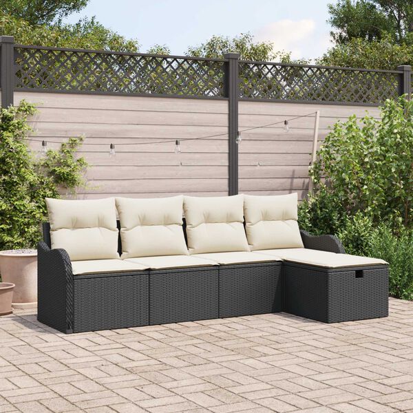 vidaXL Set Divano da Giardino con cuscino 5 pcs Nero Poly Rattan