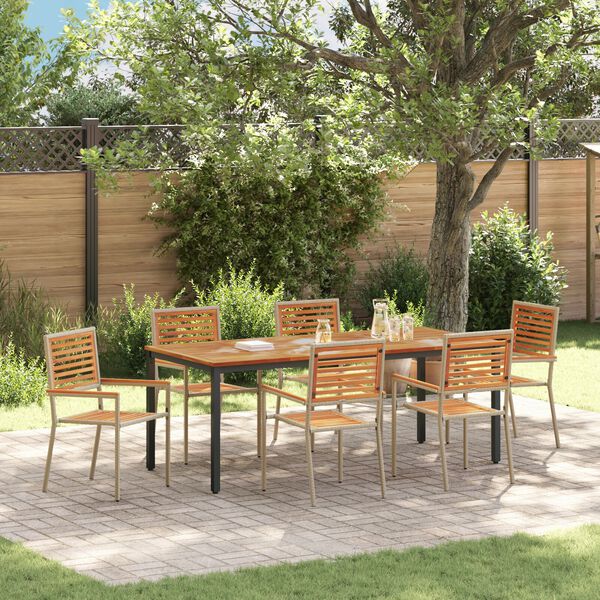 vidaXL Set da Pranzo per Giardino 7 pcs Beige e Marrone polyrattan
