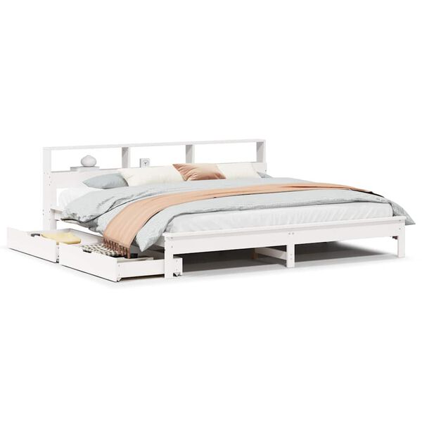 vidaXL Letto Libreria senza Materasso Bianco 200x200 cm Legno di Pino