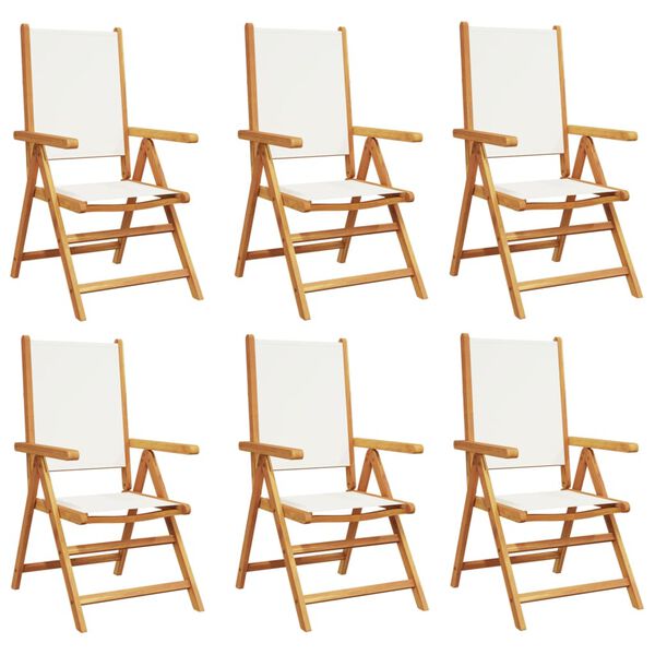 vidaXL Sedie da Giardino Reclinabili 6pz Bianco Crema Tessuto e Legno